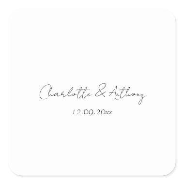 Wedding Elegant Calligraphy Creative Black White Square Sticker