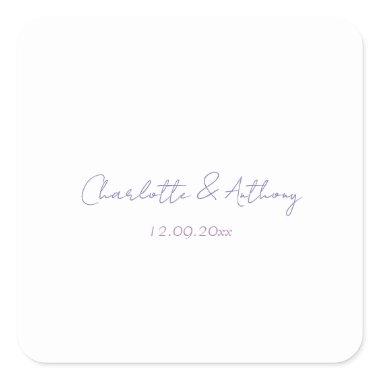 Wedding Elegant Calligraphy Creative Names & Date Square Sticker