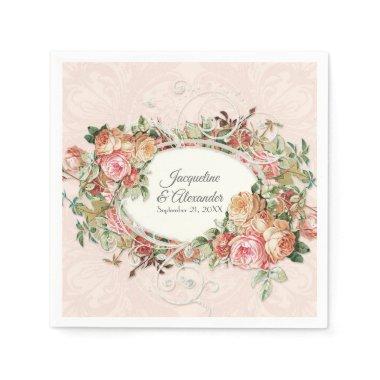 Wedding Elegant Vintage Blush Rose Floral Bouquet Napkins