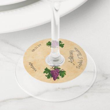 Wedding Elegant Vintage Purpe Grapes | Custom Name Wine Glass Tag