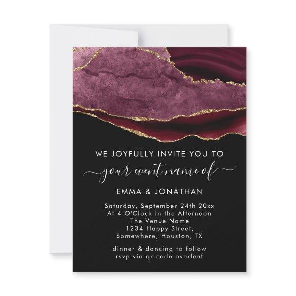 Wedding Event QR Code Black Burgundy Marsala Gold