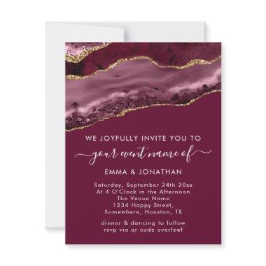 Wedding Event QR Code Burgundy Gold Marble