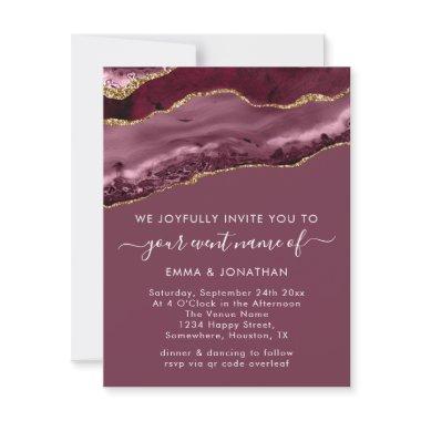 Wedding Event QR Code Burgundy Gold Rose