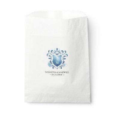 Wedding Favor Bags Blue Monogrammed Crest