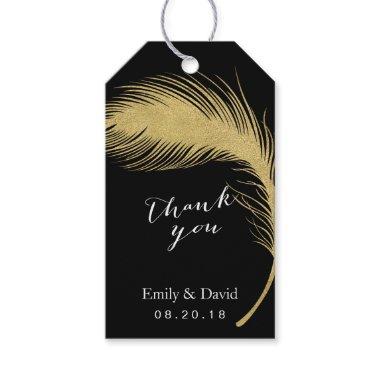 Wedding Favor Tag | Modern Gold Peacock Feather