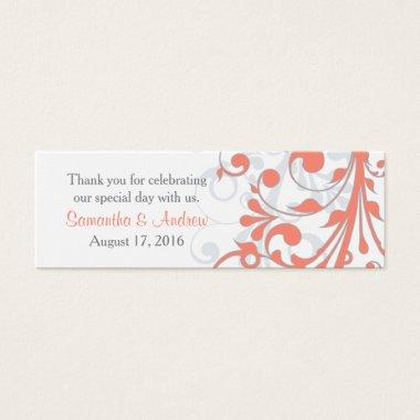 Wedding Favor Tags Abstract Floral Coral Grey