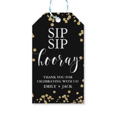 Wedding Favor Tags, Sip Sip Hooray Black & Gold Gift Tags