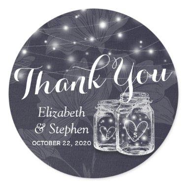 Wedding Favor Thank You Mason Jars & String Lights Classic Round Sticker