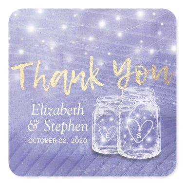 Wedding Favor Thank You Mason Jars & String Lights Square Sticker