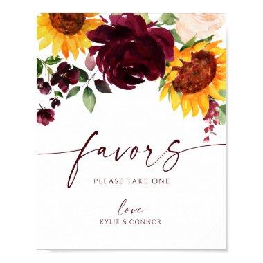 Wedding Favors Sign Sunflower Roses Burgundy Red