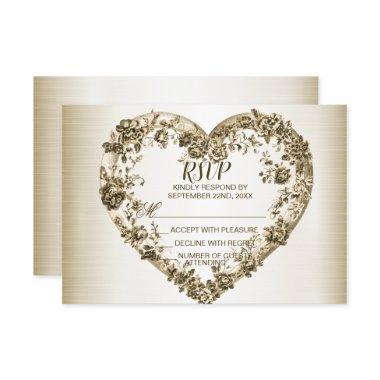 Wedding Floral Golden Ornate Heart Frame Elegant RSVP Card