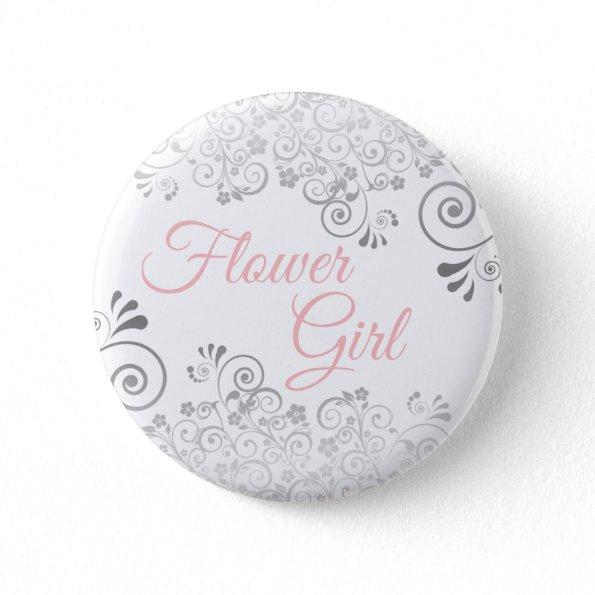 Wedding Flower Girl Button Pink & Gray