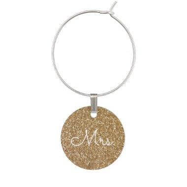 Wedding Gold Glitter and Sparkle Mrs. Bride Wine Charm
