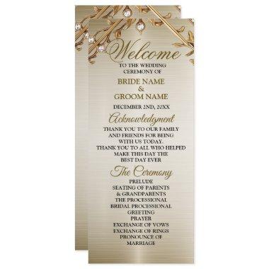 Wedding Gold Ornate Rectangle Dimond Flowers Shiny Program
