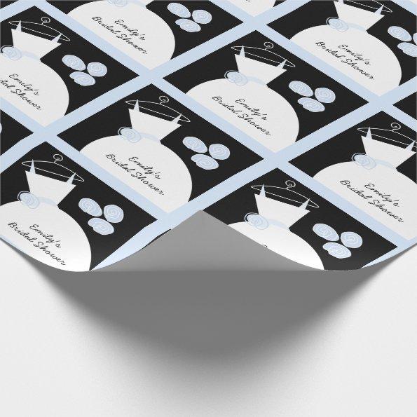 Wedding Gown Blue 'Bridal Shower' black pastel Wrapping Paper