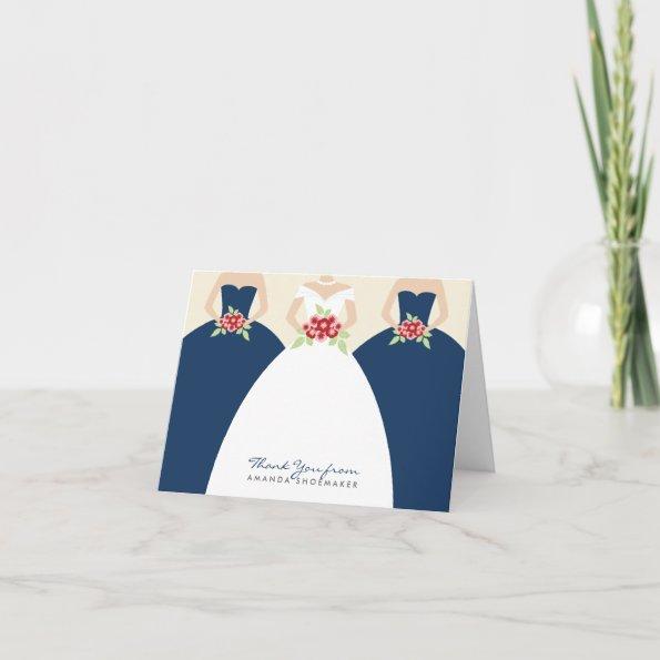 Wedding Gown Bridal Shower Thank You Invitations (navy)