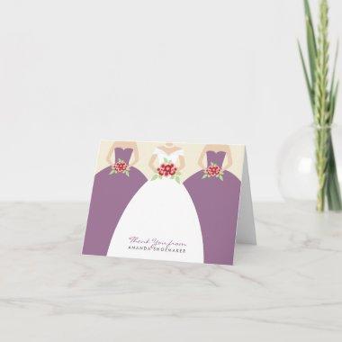 Wedding Gown Bridal Shower Thank You Invitations (purple)