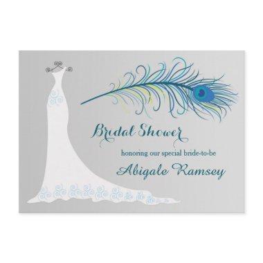 Wedding gown, peacock feather  Invite