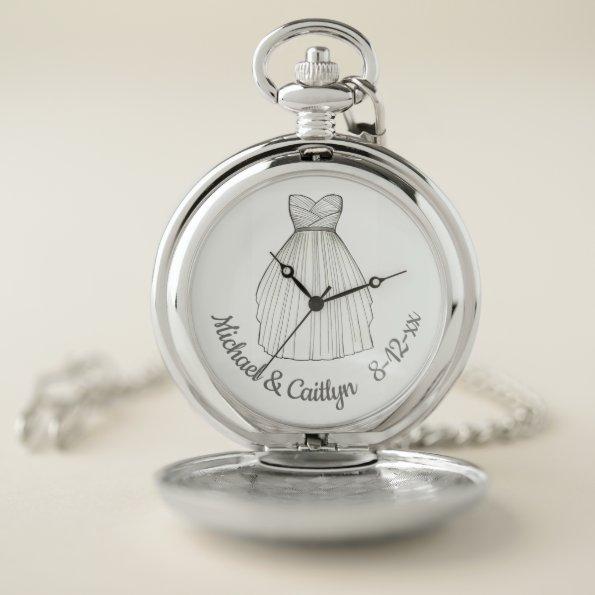 Wedding Gown Personalized Bridal Party Shower Gift Pocket Watch