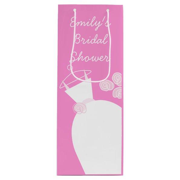 Wedding Gown Pink Bridal Shower gift bag wine