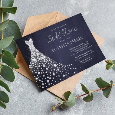 Wedding gown rustic navy bridal shower Invitations