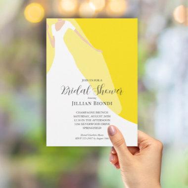 Wedding Gown Veil on Yellow Bridal Shower Invitations