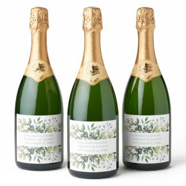 Wedding Greenery Eucalyptus Watercolor Names Date Sparkling Wine Label