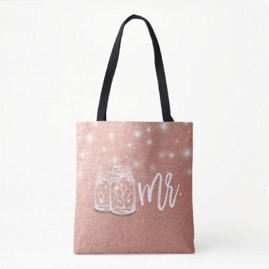 Wedding Groom Mr. Mason Jar String Light Rose Gold Tote Bag