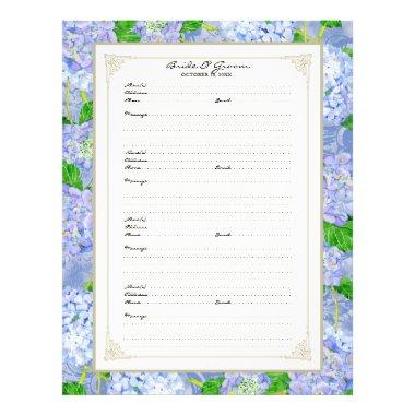Wedding Guest Book Page Blue Hydrangea Lace Floral