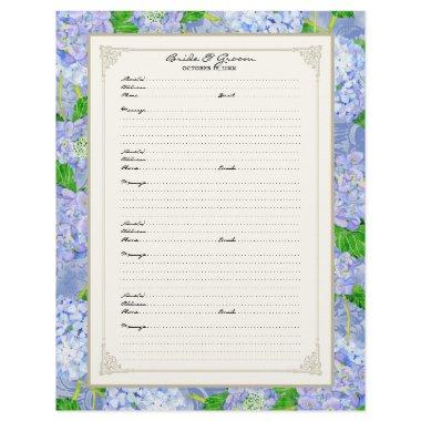 Wedding Guest Book Page Blue Hydrangea Lace Floral