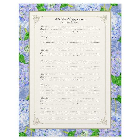 Wedding Guest Book Page Blue Hydrangea Lace Floral