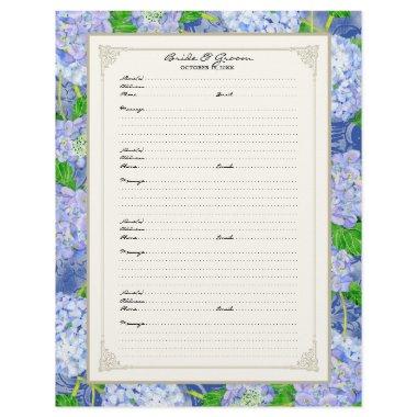 Wedding Guest Book Page Blue Hydrangea Lace Floral
