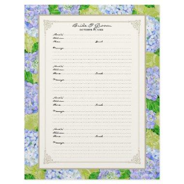 Wedding Guest Book Page Blue Hydrangea Lace Floral