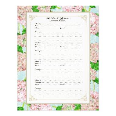 Wedding Guest Book Page Pink Hydrangea Lace Floral