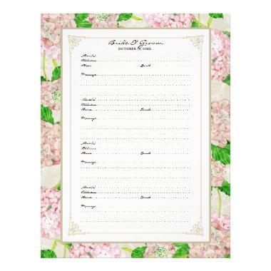 Wedding Guest Book Page Pink Hydrangea Lace Floral