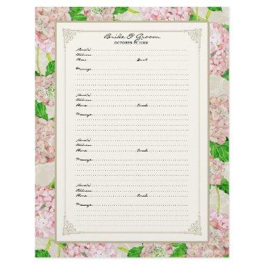 Wedding Guest Book Page Pink Hydrangea Lace Floral