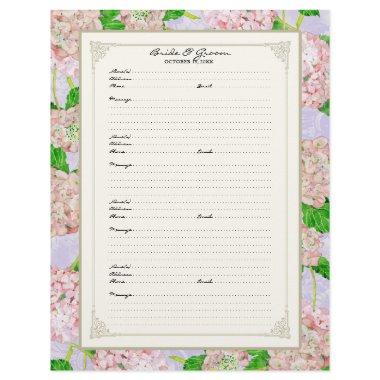 Wedding Guest Book Page Pink Hydrangea Lace Floral