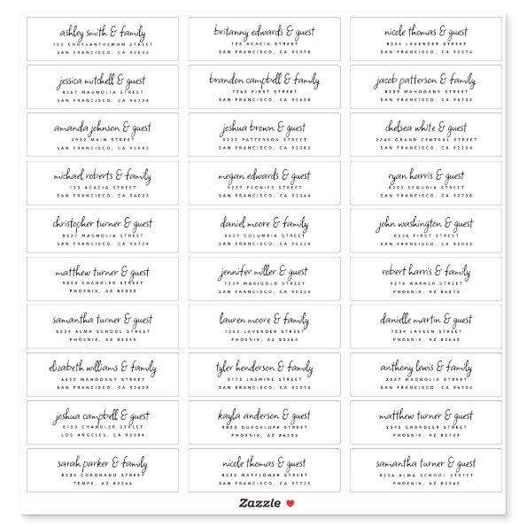 Wedding Guest Names & Address Modern Chic Fun Sticker