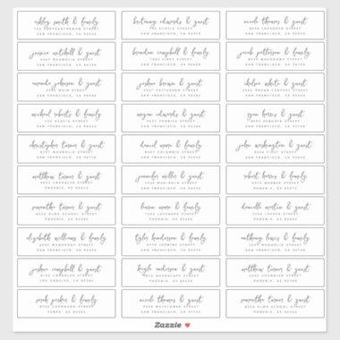 Wedding Guest Names & Address Modern Simple Chic Sticker
