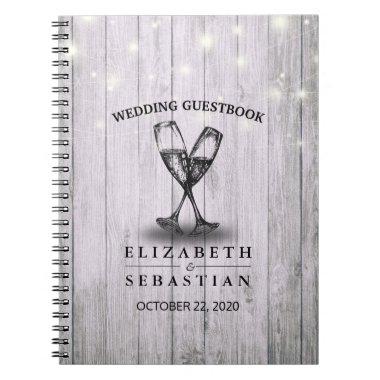 Wedding Guestbook Champagne Glasses Wood Lights Notebook