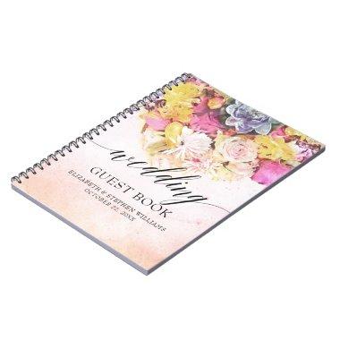 Wedding Guestbook Chic Colorful Watercolor Flowers Notebook