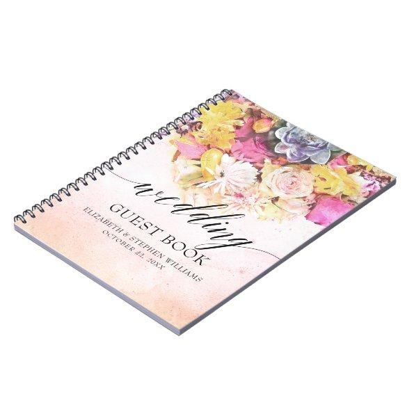 Wedding Guestbook Chic Colorful Watercolor Flowers Notebook