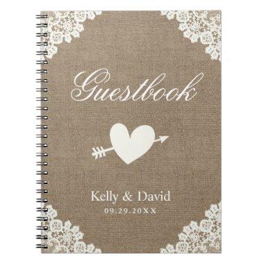Wedding Guestbook | Rustic Burlap White Lace Notebook