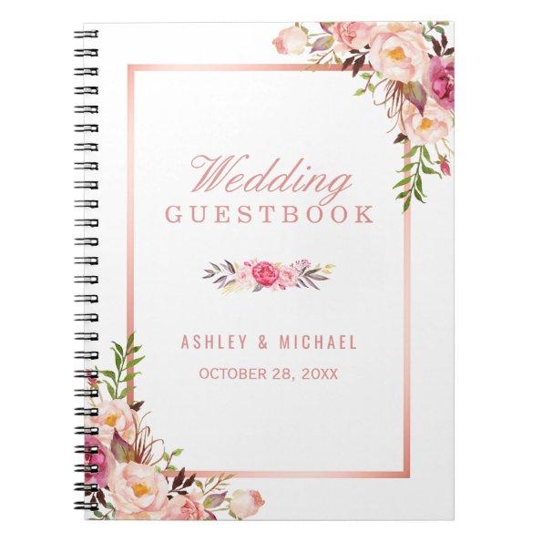Wedding Guestbook - Stylish Rose Gold Pink Floral Notebook