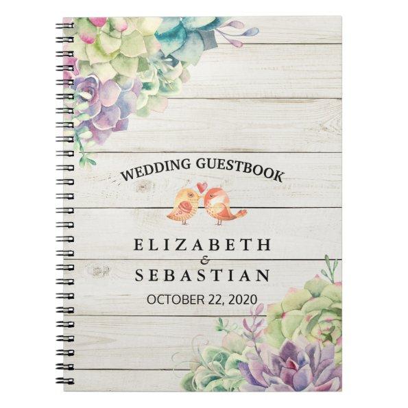 Wedding Guestbook Watercolor Succulent Rustic Wood Notebook
