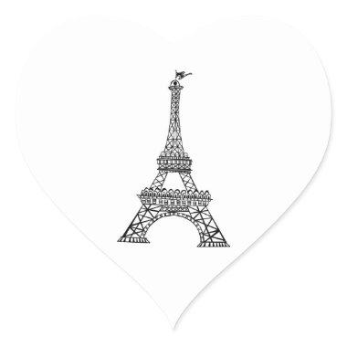 Wedding Heart Black Line Eiffel Tower Paris France Heart Sticker