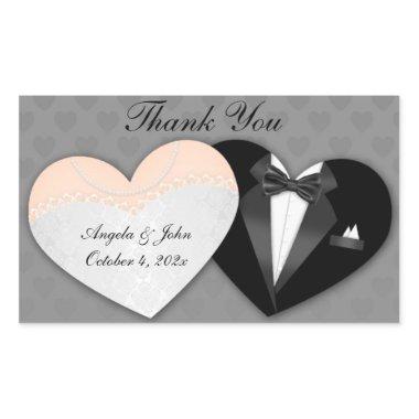 Wedding Hearts, Gown, Tuxedo Rectangular Sticker