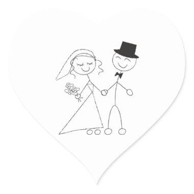 Wedding Hearts Stick Figure Bride & Groom Wedding Heart Sticker