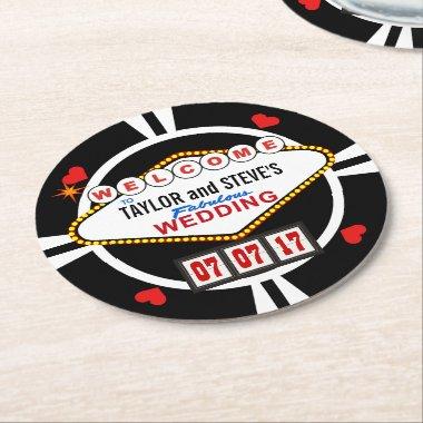 Wedding in Vegas Casino Favor Poker Chip Round Paper Coaster