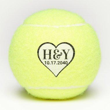 Wedding Initials Monogram Date Heart Tennis Balls